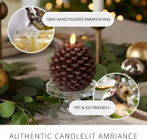 Miniatura 4 de Luminara Pinecone - Velas sin llama, con acabado marrón tiza, figuras de piña, velas LED de cera real sin perfume, funcionan