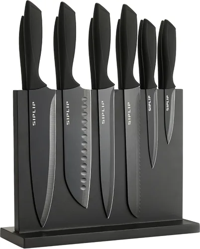 Juego de cuchillos de cocina SipLip con soporte magnético para cuchillos, juego de 15 piezas de cuchillos de cocina de acero inoxidable de alto