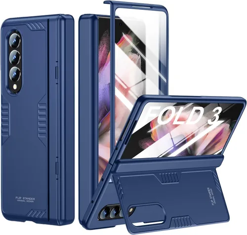 Miniatura 10 de Funda para Samsung Z-Fold-3: [Soporte oculto] [Carga inalámbrica] Funda delgada con protección de bisagra ligera con protector de pantalla - Funda