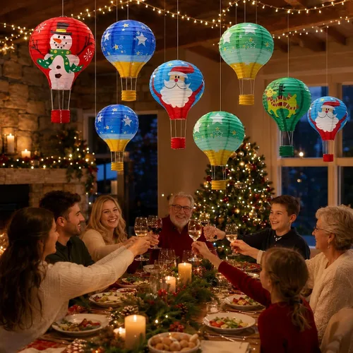 Miniatura 7 de Faroles de papel de globo aerostático de 12 pulgadas, decoraciones de Navidad en julio, decoración colgante de Papá Noel y estrella para fiesta