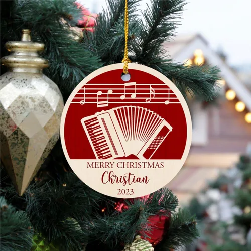 Miniatura 4 de Adorno de Navidad de instrumento musical de acordeón, nombre personalizado y adorno de año para acordeonista, regalo de profesor de música