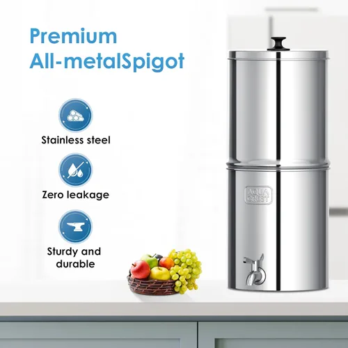 Miniatura 4 de Sistema de filtro de agua por gravedad AQUA CREST, sistema de mostrador de acero inoxidable 304 con 4 filtros y soporte antideslizante, reduce