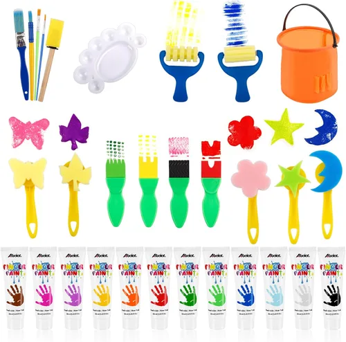 Kit de Pintura de Dedos Lavable ABEIER para Niños Pequeños, 12 Colores con Herramientas de Pintura, Pintura Segura no Tóxica, Pintura Segura para