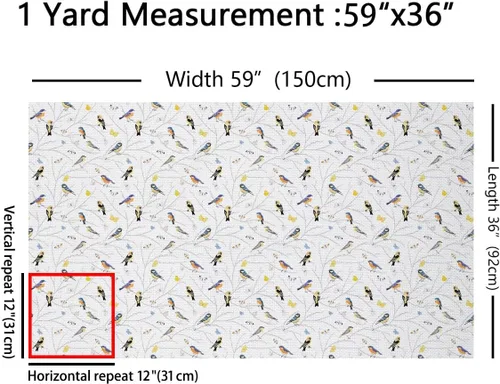 Miniatura 2 de The Yard - Tela de pájaros de acuarela por yarda, ramas dibujadas a mano, pájaros, franela suave de poliéster no elástico, tela decorativa