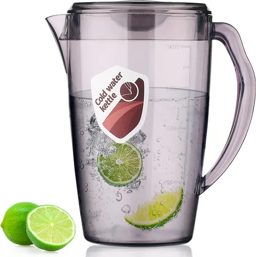Miniatura 8 de HOMQUEN Jarra de plástico con 3 tazas, jarra de agua de 60 onzas/1.8 L con tapa, jarra de té helado, jarra de agua, jarra de agua con asa para té