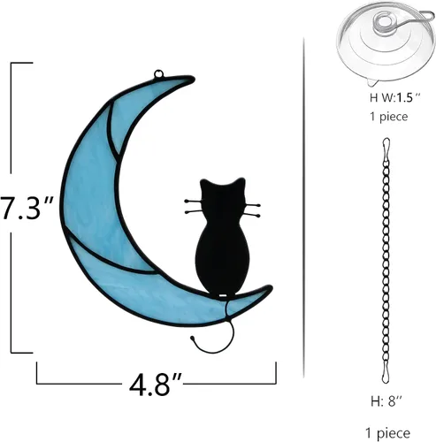 Miniatura 6 de Black Cat Decor On Moon Suncatcher Decoration,Cat Memorial Gifts for Cats Lovers Stained Glass Window Hangingt,Cats Loss Sympathy Gift,Pet Memorial