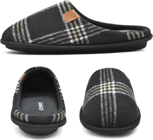 Miniatura 5 de COFACE Pantuflas de casa de espuma viscoelástica para hombre, cómodas, a cuadros, para interiores y exteriores, con el mejor soporte de arco