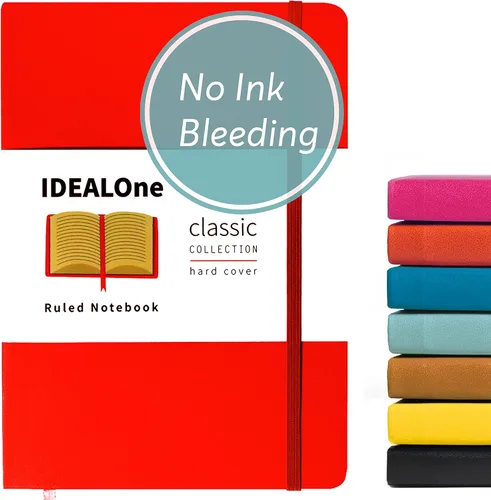 Miniatura 10 de IDEALOne Cuaderno de cuero de tapa dura forrado, A5 (5.7 x 8 pulgadas), cuadernos de diario con rayas universitarias, 160 páginas, papel grueso