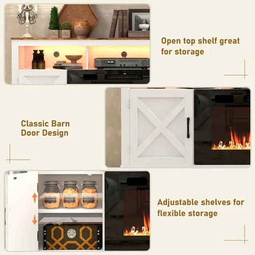Miniatura 5 de jiteentarou Soporte de TV con chimenea de granja para TV de 70/75/80 pulgadas, centro de entretenimiento de 32 pulgadas de alto con chimenea Blanco