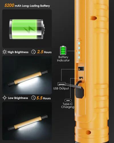Miniatura 4 de Luz de trabajo, luces de trabajo LED de 3000 lm, luz de trabajo recargable debajo del capó con ganchos y base magnética giratoria, luz mecánica