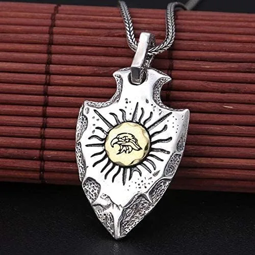 Miniatura 2 de Collar con dije de plata pura 999 Escudo de águila nativa americana Colgante de jefe indio para hombre Joyería para hombre, Plata esterlina, Sin