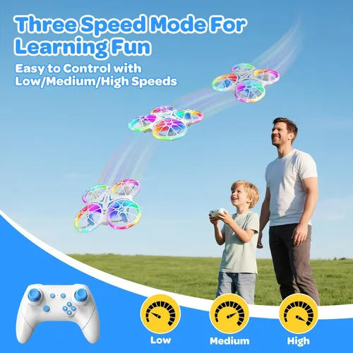 Miniatura 4 de Mini drones para niños principiantes, con luces LED y 2 baterías, cuadricóptero RC con control remoto con retención de altitud y giros 3D, Azul