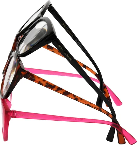 Miniatura 5 de Betsey Johnson Women's Plaid 3 Pack Reading Glasses Cat Eye, Black, Tortoise, Magenta, 1.5X + 1.5