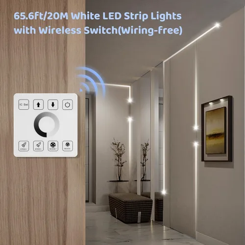 Miniatura 2 de Tira de luces LED blancas de 65.6 pies, 6500 K, tira de luz LED blanca que fluye de agua corriente con panel táctil, control inalámbrico, 28 modos