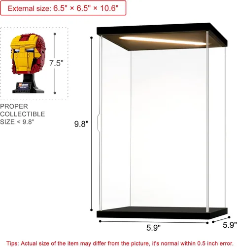 Miniatura 6 de Vitrina de acrílico para coleccionables, cajas de acrílico transparente para figuras de exhibición, memoribilia, casco de construcción iluminado