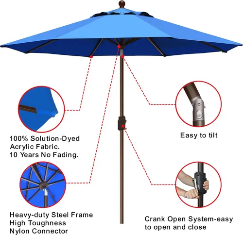 Miniatura 5 de EliteShade USA - Sombrilla de 9 pies para patio, sombrilla de mesa para exteriores con ventilación, no se decolora durante 10 años, Azul Real