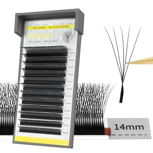 Miniatura 38 de Extensiones de pestañas 3D, rizo LU/M de 0.003 in, MIX8-0.591 in, 12 filas por bandeja, tallo plano en forma de W, injerto de pestañas natural PBT