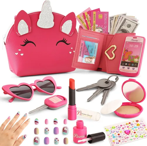 Maquillaje de simulación para niños pequeños de 3 a 5 años, monederos para niñas de 4 a 6 años, monederos para niñas pequeñas con accesorios para