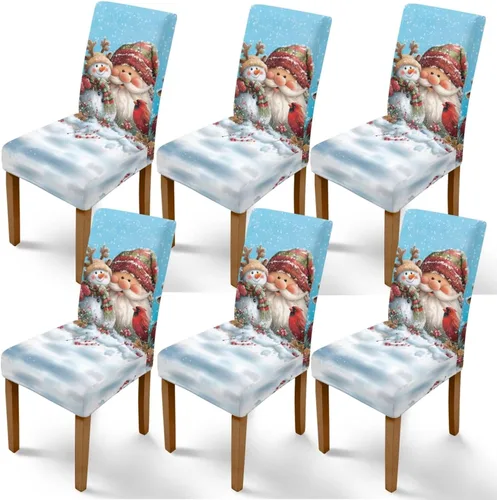 Miniatura 34 de Rnyleeg Fundas de silla de Navidad para sala de estar, diseño de muñeco de nieve azul, estampado de pájaros, fundas para sillas de comedor, 1