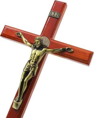 Miniatura 8 de KOMI Crucifijo de pared de 10 pulgadas, cruz de madera de Jesucristo, cruz católica colgante, decoración de pared, regalos católicos para hombres