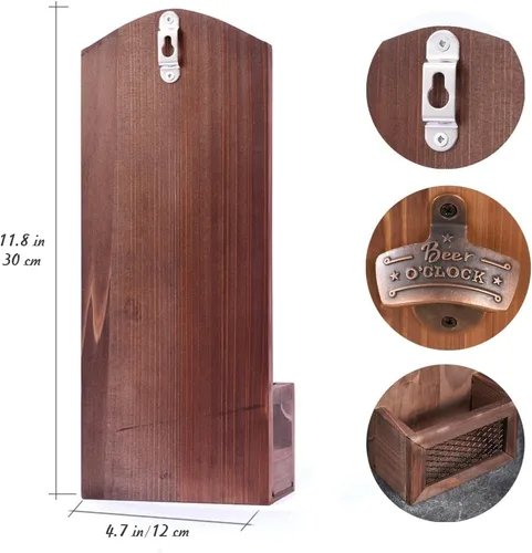 Miniatura 7 de Abrebotellas con colector de tapas, abrebotellas de madera vintage montado en la pared, regalo ideal para hombres y amantes de la cerveza, uso como
