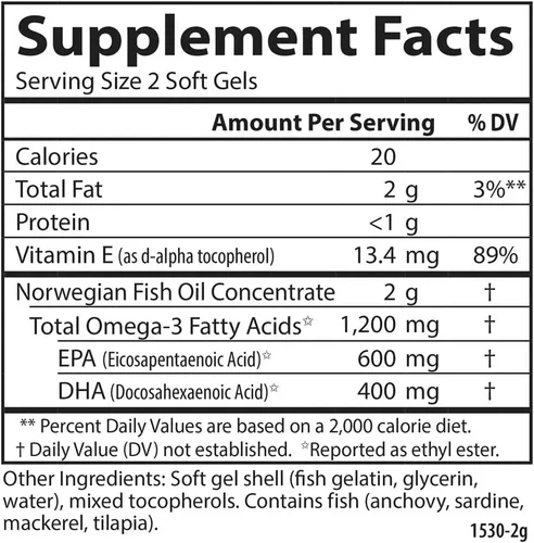 Miniatura 4 de Carlson - Gemas Super Omega-3, 1200 mg Omega-3, noruego, apoyo cardiovascular, función cerebral y salud de la visión, 50 geles blandos