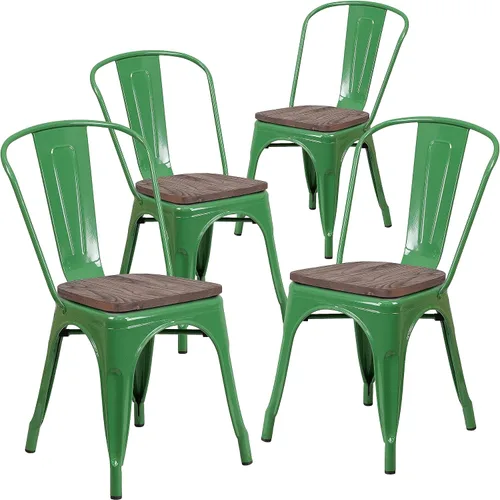 Miniatura 21 de Flash Furniture Perry - Silla apilable de metal con asiento de madera, 1 paquete, color negro
