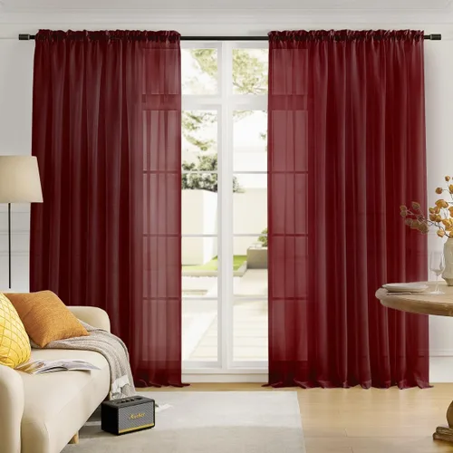 Miniatura 33 de Cortinas para ventana cortinas blancas traslúcidas de 90 pulgadas de largo, 2 paneles de cortinas de tul, paneles de ventana para cortinas de Blanco