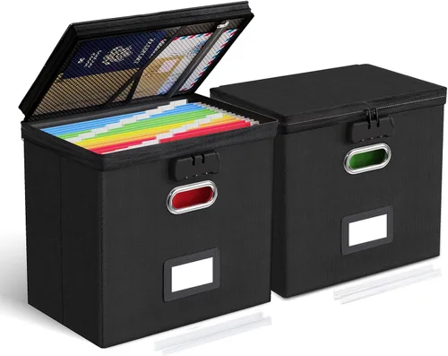 Miniatura 30 de Oterri Cajas organizadoras de archivos con tapas, caja de archivos con bolsillos de malla, caja organizadora de documentos para carpetas