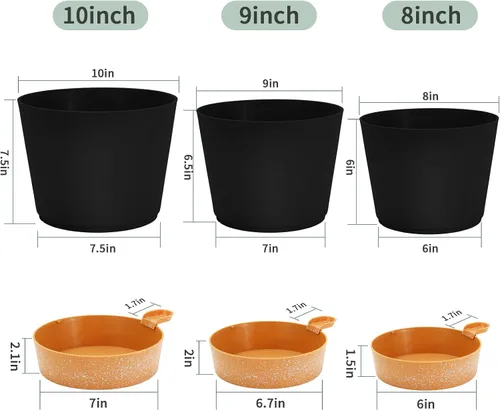 Miniatura 2 de GARDIFE Macetas de 10/9/8 pulgadas para plantas de interior, macetas auto-regantes, macetas de riego automático, macetas de flores, negras