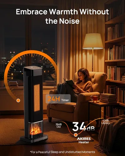 Miniatura 8 de AKIRES Calentador de espacio con termostato, calentador de habitación portátil para uso en interiores, control remoto, oscilación de 120°