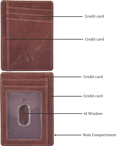 Miniatura 4 de Cartera minimalista delgada con bolsillo frontal RFID con bloqueo de piel real para hombres y mujeres