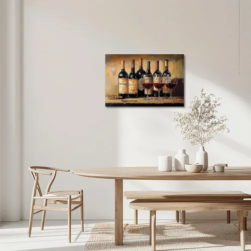 Miniatura 2 de XLMDYYSW Arte de pared vintage para cocina, imagen rústica de vino tinto y uva, pintura de queso de granja, botella de vino, impresiones en lienzo