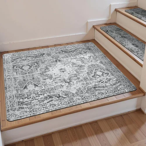 Miniatura 17 de OJIA Peldaños de escalera antideslizantes para escalones de madera en interiores, 15 piezas de 8"x30" alfombras con respaldo de goma para peldaños