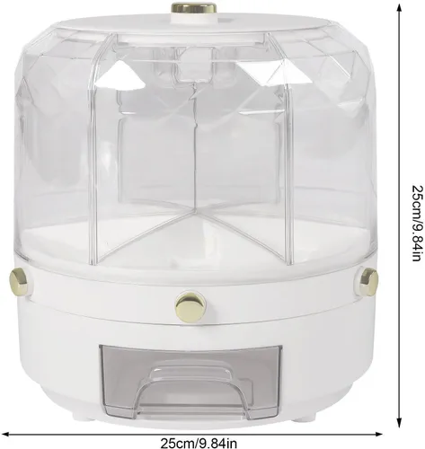 Miniatura 7 de Dispensador de arroz giratorio de 6 rejillas, contenedor de almacenamiento de granos giratorio de 360°, cubo de almacenamiento de granos de azúcar