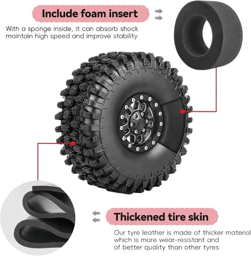 Miniatura 4 de Juego de ruedas y neumáticos Beadlock de aluminio de alto agarre 1.9 para Traxxas TRX-4 Axial SCX10 Capra RC4WD Redcat Gen8 escala 1/10 RC Crawler