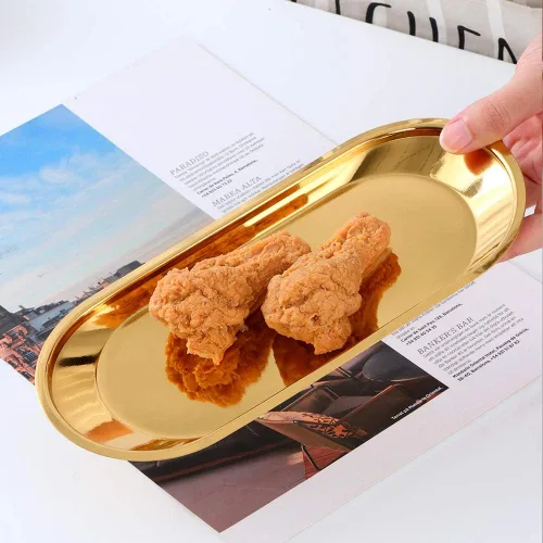 Miniatura 5 de Buyer star Bandeja ovalada de acero inoxidable de 9 pulgadas, bandeja de almacenamiento, bandeja de almacenamiento, plato de platos, cosméticos