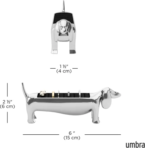Miniatura 3 de Umbra Soporte para Anillos Dachsie - Regalo para Amantes de Perro Salchicha Dachshund Doxie - Almacenamiento de Joyas, Cromado