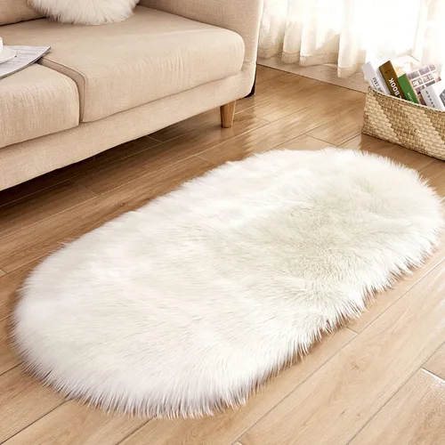 Miniatura 13 de CHITONE Tapete largo de piel sintética rectangular esponjosa para asiento de silla, alfombra ovalada lanuda de piel artificial, sala de estar