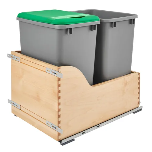 Rev-A-Shelf Bote de basura extraíble para armarios de cocina de 35 cuartos de galón 8.75 galones montado en la parte inferior, toboganes de cierre