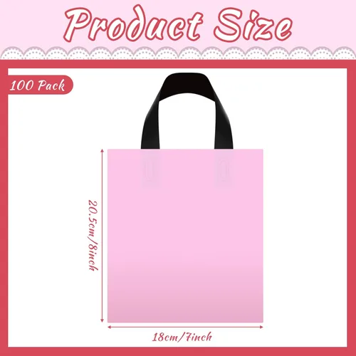 Miniatura 4 de Geyee Paquete de 100 bolsas de compras de plástico rosa de 8 x 7 pulgadas para pequeñas empresas, mercancía de boutique, bolsas de compras