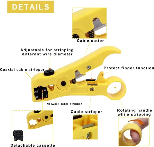 Miniatura 7 de Delgada Kit de crimpadora de cable coaxial, herramienta de compresión coaxial RG6 RG59 RG11 Kit de conector de herramienta de prensado con 20