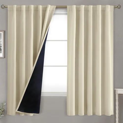 Miniatura 68 de BGment Cortinas 100% opacas beige de 63 pulgadas de largo con forro aislante térmico, bolsillo para varilla y lengüeta trasera de doble capa