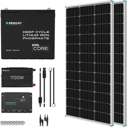 Miniatura 8 de Renogy - Kit básico de panel solar de 100W 12V, panel solar monocristalino de 100 vatios, controlador de carga PWM LCD de 30A, kit de adaptadores