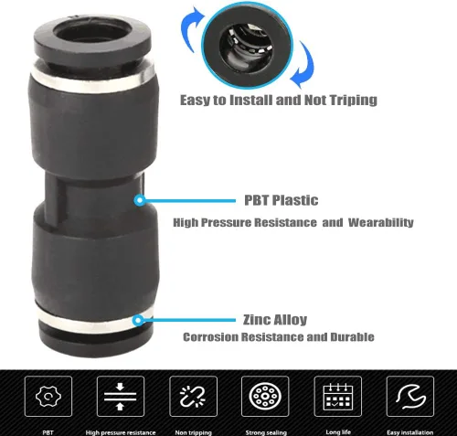 Miniatura 4 de 10 piezas neumáticas de empuje para conectar accesorios, unión de plástico PBT recto 1/2 "x 1/2" tubo OD conector rápido para el hogar compresor