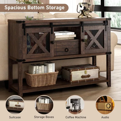 Miniatura 5 de Hlivelood Mesa de Entrada Estilo Granja con 2 Puertas Corredizas de Granero y Cajón, Mesa Consola Rústica de 46'' con Almacenamiento, Espacio
