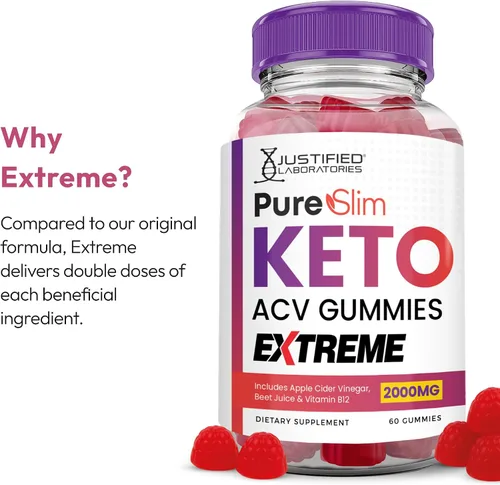 Miniatura 6 de Justified Laboratories Pure Slim Keto ACV Gummies Extreme (2000 mg) - 60 unidades - Hecho con la madre y vitamina B12 - Sin OMG, vegano, sin gluten