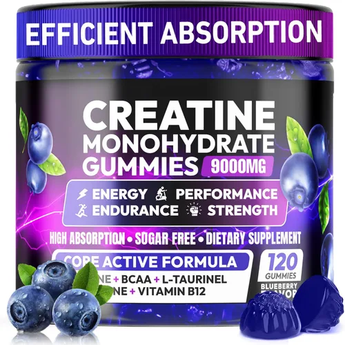 Miniatura 11 de AEQNJV Gomitas de creatina monohidrato complejo 9000 mg, pre-entrenamiento para hombres y mujeres, gomita de creatina con L-taurina, BCAA 2:1, B12/6