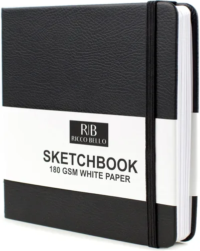 Ricco Bello - Cuaderno de bocetos cuadrado de 5.5 x 5.5 pulgadas, 180 GSM de papel grueso para dibujo, pintura y diario, tapa dura de piel