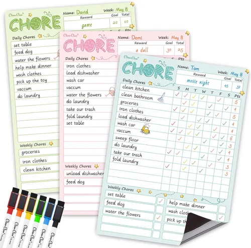 Tabla magnética de tareas de borrado en seco, tablero de tareas de responsabilidad de comportamiento de 8.5 x 12 pulgadas para niños, adolescentes,